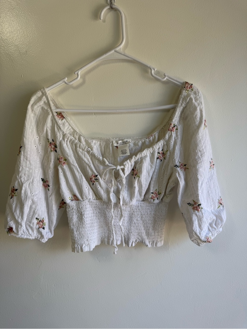 Kirious LA White Peasant Cottagecore Floral Crop Blouse size Large